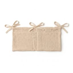 Baby Crib Organizer Hanging Storage Bag Muslin Cotton Gauze Diaper Caddy Nursery Bedside Pocket Hanging Bag with Ribbon Ties New