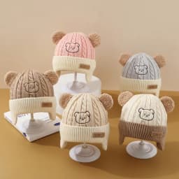 Baby Hat Cute Bear Ear Protection Hat Children Winter Thickened Warm Knitted Korean Version Of The Baby Hat