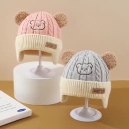 Baby Hat Cute Bear Ear Protection Hat Children Winter Thickened Warm Knitted Korean Version Of The Baby Hat