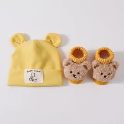 2pcs Bear Ear Baby Hat Knit Socks Set Cotton Newborn Headscarf Beanies Autumn Winter Warm Kids Pullover Cap Baby Accessories