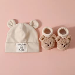 2pcs Bear Ear Baby Hat Knit Socks Set Cotton Newborn Headscarf Beanies Autumn Winter Warm Kids Pullover Cap Baby Accessories