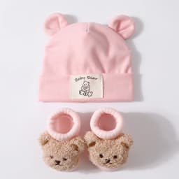 2pcs Bear Ear Baby Hat Knit Socks Set Cotton Newborn Headscarf Beanies Autumn Winter Warm Kids Pullover Cap Baby Accessories