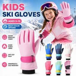Kids Winter Ski Gloves Waterproof Windproof Children Snow Gloves for Boys Girls Warm Fleece Lining Sports Finger Gloves 3-15Y