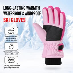Kids Winter Ski Gloves Waterproof Windproof Children Snow Gloves for Boys Girls Warm Fleece Lining Sports Finger Gloves 3-15Y