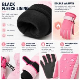 Kids Winter Ski Gloves Waterproof Windproof Children Snow Gloves for Boys Girls Warm Fleece Lining Sports Finger Gloves 3-15Y