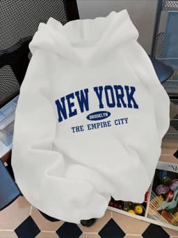 Children's Fashionable Hoodie Loose Fit, New York Letter Print Casual Style for Boys and Girls Geometric Pattern Warm Sweatshirt