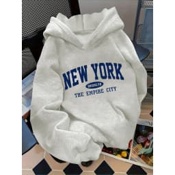 Children's Fashionable Hoodie Loose Fit, New York Letter Print Casual Style for Boys and Girls Geometric Pattern Warm Sweatshirt