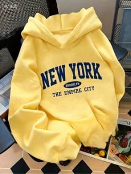 Children's Fashionable Hoodie Loose Fit, New York Letter Print Casual Style for Boys and Girls Geometric Pattern Warm Sweatshirt