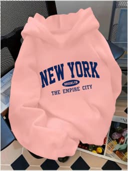Children's Fashionable Hoodie Loose Fit, New York Letter Print Casual Style for Boys and Girls Geometric Pattern Warm Sweatshirt