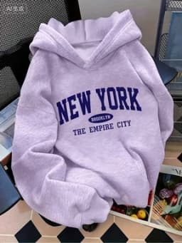 Children's Fashionable Hoodie Loose Fit, New York Letter Print Casual Style for Boys and Girls Geometric Pattern Warm Sweatshirt