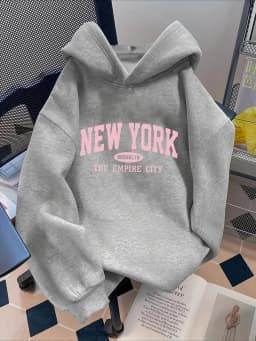 Children's Fashionable Hoodie Loose Fit, New York Letter Print Casual Style for Boys and Girls Geometric Pattern Warm Sweatshirt