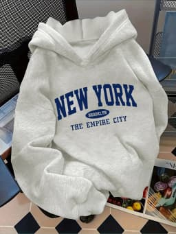 Children's Fashionable Hoodie Loose Fit, New York Letter Print Casual Style for Boys and Girls Geometric Pattern Warm Sweatshirt