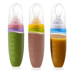 120 ML/4 oz Infant Baby Liquid Silicone Food Squeeze Feeder | Fruit Puree & Rice Paste Dispenser | Detachable Spoon