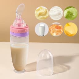 120 ML/4 oz Infant Baby Liquid Silicone Food Squeeze Feeder | Fruit Puree & Rice Paste Dispenser | Detachable Spoon