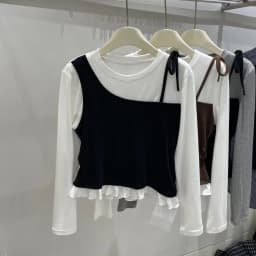 Girls' Spliced Color Blocking Long Sleeved 2025 Autumn Outfit New Fake Two-piece Layered Korean Style Little Girl Base T-shirt