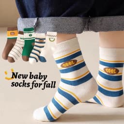 5Pairs Kids Mid‑Calf Socks Autumn Cartoon Striped Soft Breathable Boys Girls Casual Children Socks Set