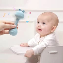 Food-Grade Baby Bunny Silicone Rattle Teether – Dumbbell Shape for Easy Grip, Handheld Toy for Infants