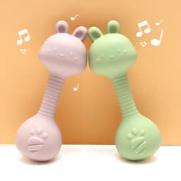 Food-Grade Baby Bunny Silicone Rattle Teether – Dumbbell Shape for Easy Grip, Handheld Toy for Infants