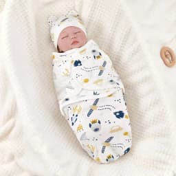 Baby Blanket Hat Set Cartoon Printed Cotton Newborn Swaddle Adjustable Infant Sleeping Swaddle Wraps All Seasons 0-6 Months