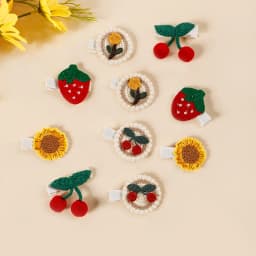 10Pcs Strawberry Cherry Sunflower Cloth Clip Baby Cute Combination Hairpin Children's Hair Accessories For Taking Photos Outside