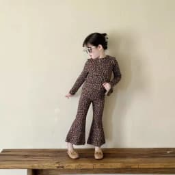 Girls Long-Sleeved Suit Spring and Fall New Korean Girls Leopard Suit Children's Long-Sleeved Two-Piece Suit Children's Clothing