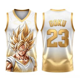 Dragon Ball Goku Super Saiyan No.23 Basketball Jersey Men 3D Print Sports Vest White Gold Gradient Anime Streetwear Tank Top