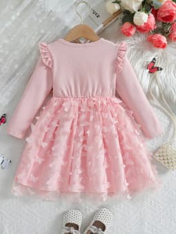 Girls' Hello Kitty Tulle Dress, Long-Sleeve 3D Butterfly Princess Dress for Autumn