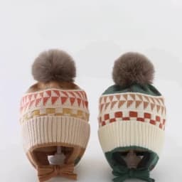 Ear Protection Baby Beanie Caps with Earflaps Soft Warm Pom Pom Winter Warm Knitted Hat for Infant Toddler Kids Boys Girls