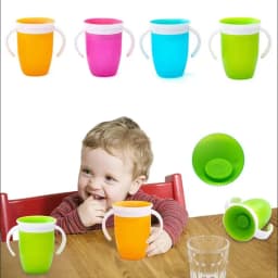 Baby Learning Drinking Cup With Double Handle Flip Lid 360 Degrees Can Be Rotated Leakproof Cup Infants Water Cups Bottle