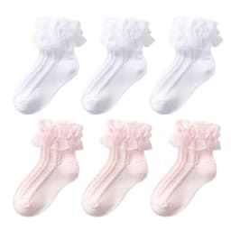 3/6 Pairs Girls Lace Ruffle Socks Cotton Breathable Comfy Adorable Princess-Style Kids Dance-Ready Socks with Frilly Trim