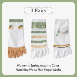 3 Pairs of Women's Spring and sSummer Season Cute and Sweet Fashionable Striped Flower Comfortable Five-finger Split-toe Socks