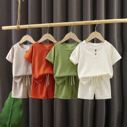 Baby Boys Waffles Clothes Sets Kids Solid Shirt +Shorts 2PCS Suit Toddler Costume Summer Children's Clothing Casual