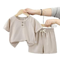 Baby Boys Waffles Clothes Sets Kids Solid Shirt +Shorts 2PCS Suit Toddler Costume Summer Children's Clothing Casual