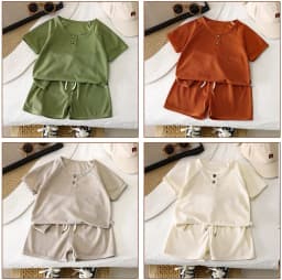 Baby Boys Waffles Clothes Sets Kids Solid Shirt +Shorts 2PCS Suit Toddler Costume Summer Children's Clothing Casual