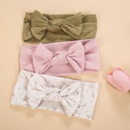 3Pcs/lot Ins Ribbed Baby Girls Headbands Floral Red Heart Dasiy Print Bows Elastic Hair Bands Toddler Vintage Hair Accessories
