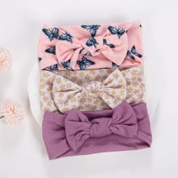 3Pcs/lot Ins Ribbed Baby Girls Headbands Floral Red Heart Dasiy Print Bows Elastic Hair Bands Toddler Vintage Hair Accessories
