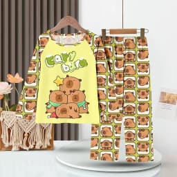 Full Sleeve Capybara Pajamas Sets Children Sleepwear Kids Pyjamas Boys Pjs Pijama Suits for 3 to 14Years Teenager Baby Clothes