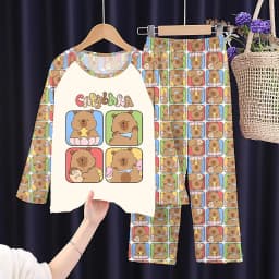 Full Sleeve Capybara Pajamas Sets Children Sleepwear Kids Pyjamas Boys Pjs Pijama Suits for 3 to 14Years Teenager Baby Clothes