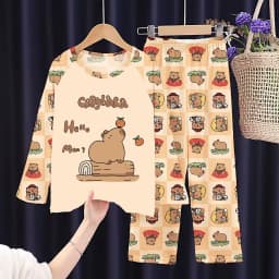 Full Sleeve Capybara Pajamas Sets Children Sleepwear Kids Pyjamas Boys Pjs Pijama Suits for 3 to 14Years Teenager Baby Clothes