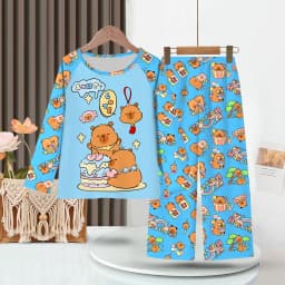 Full Sleeve Capybara Pajamas Sets Children Sleepwear Kids Pyjamas Boys Pjs Pijama Suits for 3 to 14Years Teenager Baby Clothes