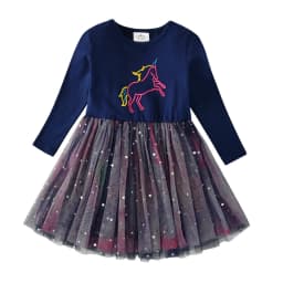 VIKITA Kids Unicorn Dresses for Girls Birthday Party Prom Gown Princess Dress Kids Long Sleeve Spring Autumn Dress Girl Clothes
