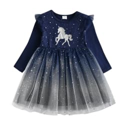 VIKITA Kids Unicorn Dresses for Girls Birthday Party Prom Gown Princess Dress Kids Long Sleeve Spring Autumn Dress Girl Clothes