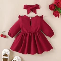 Baby Girl Autumn Dress Ruffled Edges and Bow, Long-Sleeved Dress+Headband for 0-18 Months Cute Baby Girl Holiday Party Costume