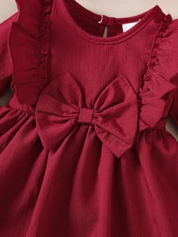 Baby Girl Autumn Dress Ruffled Edges and Bow, Long-Sleeved Dress+Headband for 0-18 Months Cute Baby Girl Holiday Party Costume