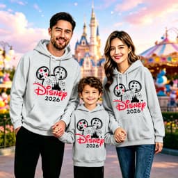 2026 Family Matching Hoodie Ears Castle Print Women Men Kids Multicolor Sweatshirt Land Trip Pullover
