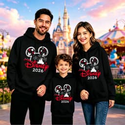 2026 Family Matching Hoodie Ears Castle Print Women Men Kids Multicolor Sweatshirt Land Trip Pullover
