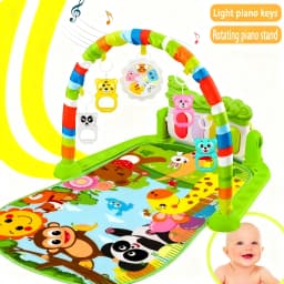 Baby Play Gym 3 in 1 Tummy Time with Hanging Toys Music and Lights Foldable Soft Sensory Playmat for Newborn Infants 0‑12 Months
