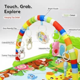 Baby Play Gym 3 in 1 Tummy Time with Hanging Toys Music and Lights Foldable Soft Sensory Playmat for Newborn Infants 0‑12 Months