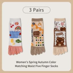 3 Pairs of Women's Four-season Mid-tube Fruit Letter Slogan Bear Cute and Sweet Girl Fashion Cotton Five-toe Socks
