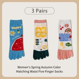 3 Pairs of Women's Four-season Mid-tube Fruit Letter Slogan Bear Cute and Sweet Girl Fashion Cotton Five-toe Socks